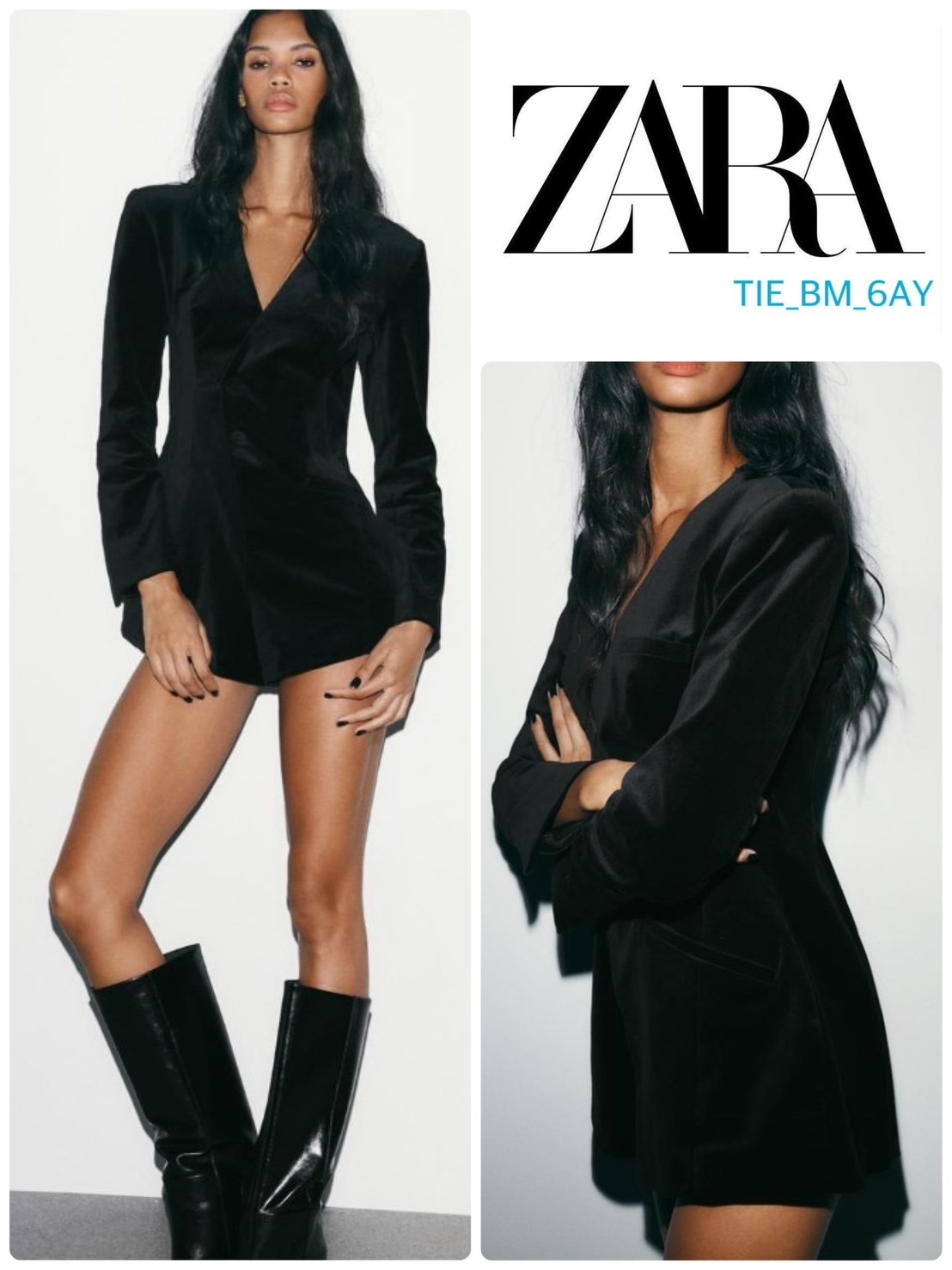 ZARA ベルベットブレザージャンプスーツ ブラック スペイン発送 (ZARA
