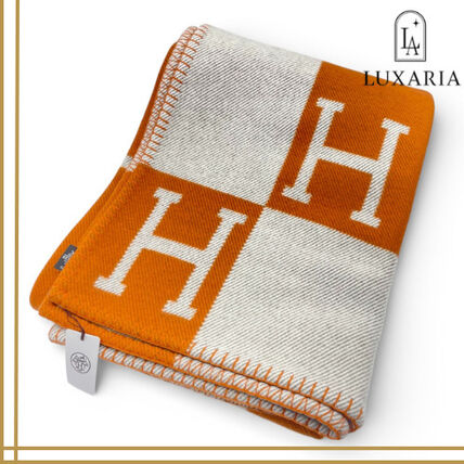オレンジ系 HERMES(エルメス) ブランケット(ひざ掛け)(ライフスタイル