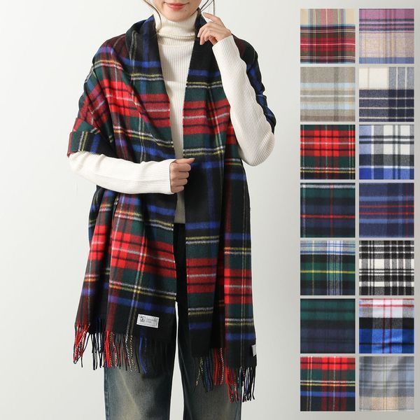 ◇ジョンストンズ カシミヤ 大判 ストール wa56 チェック柄 (Johnstons