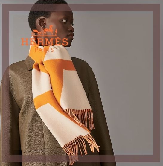 HERMES》カシミア100% バイカラージャガード織 マフラー ♪ (HERMES