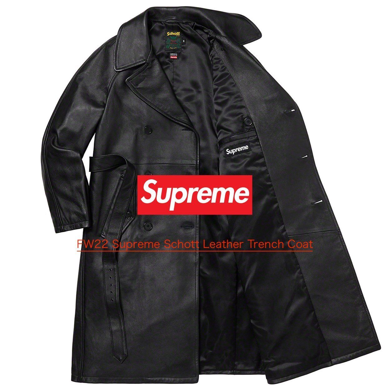 FW22 Supreme Schott Leather Trench Coat - レザー トレンチ (Supreme