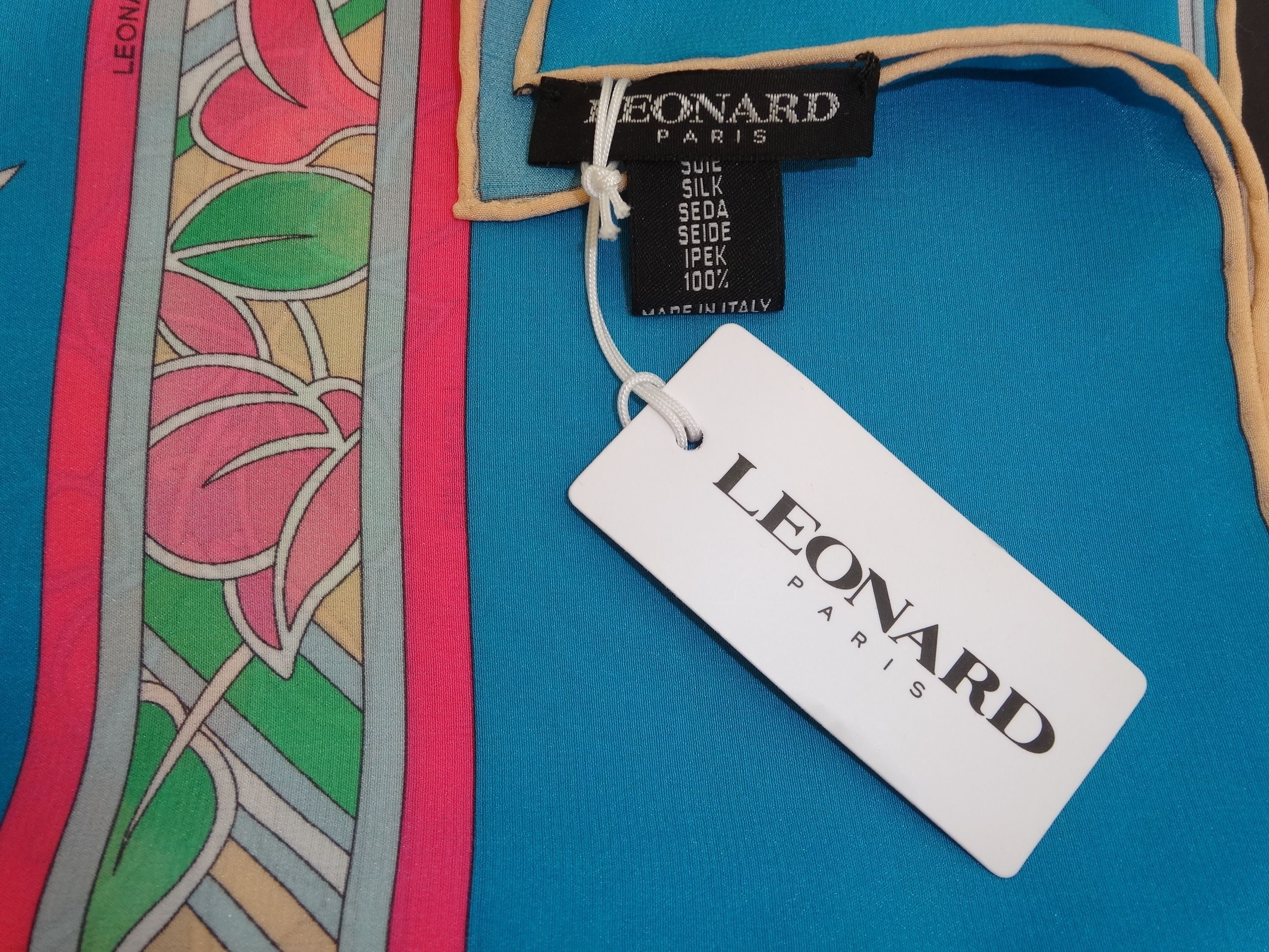 即発 LEONARD レオナール スカーフ ストール 花柄 シルク ブルー