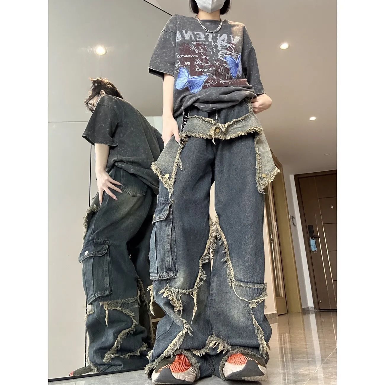 デニム ジーンズ クラッシュデニム ダメージ加工 オーバーサイズ
