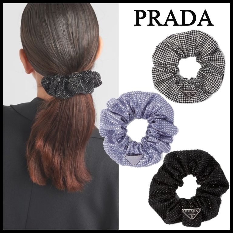 PRADA】プラダ 人気 ロゴ クリスタル サテン シュシュ (PRADA/ヘア
