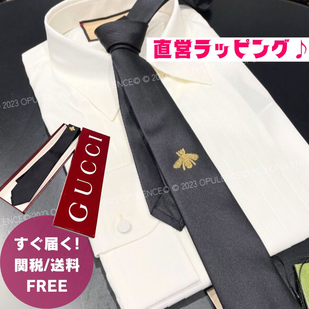 すぐ届く Gucci グッチ GG ビー 蜂 黒 シルク ネクタイ (GUCCI