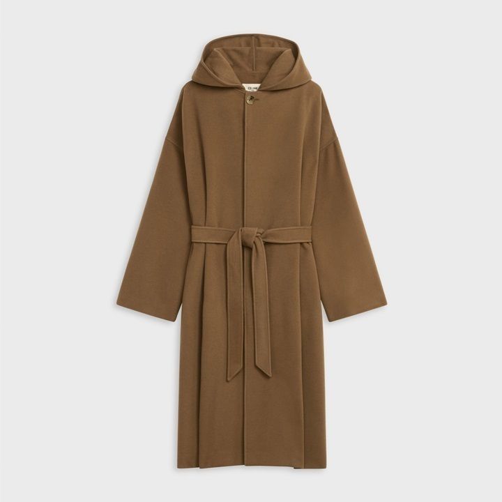 着心地良いカシミア□CELINE フード付き ロングコート キャメル