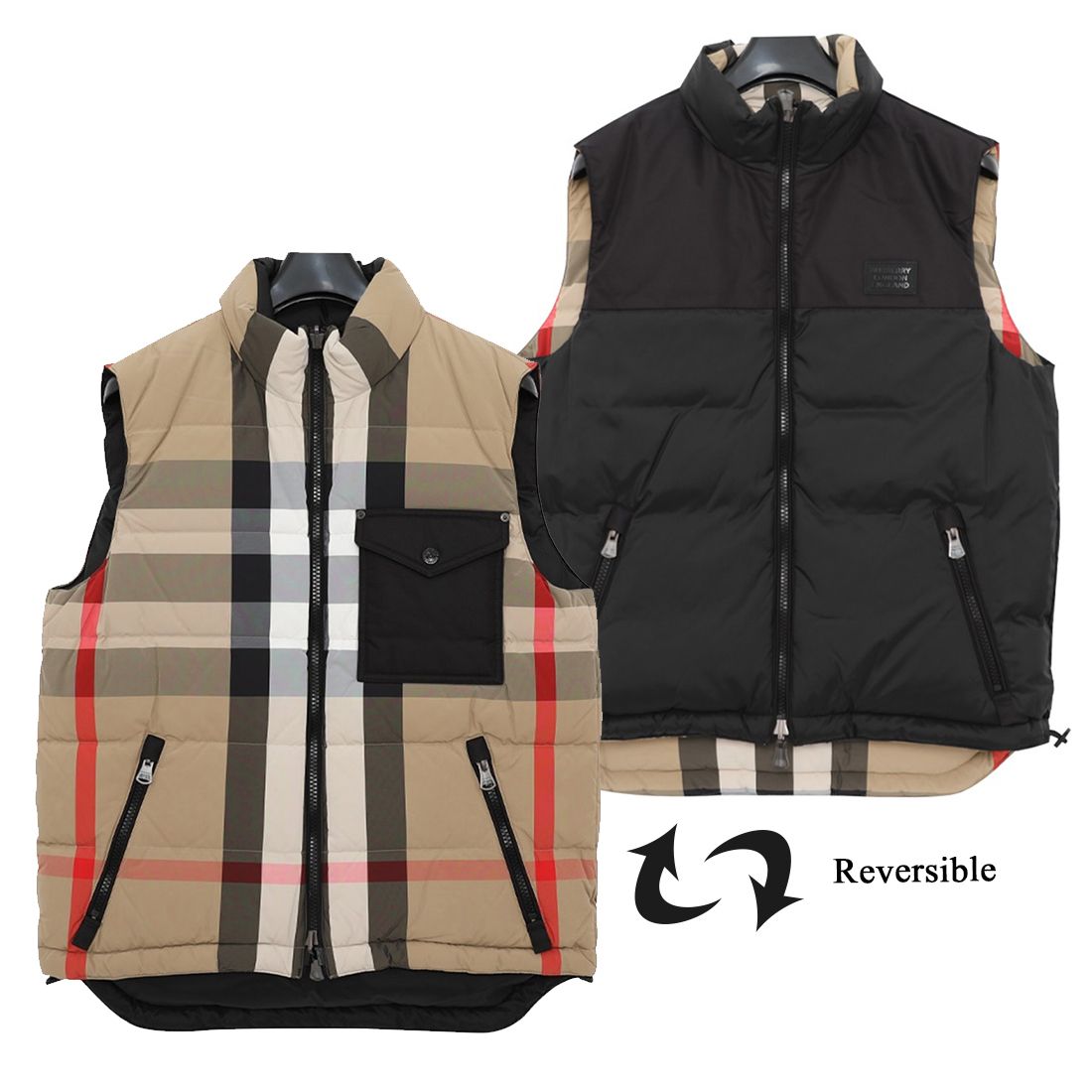 関税負担なしBurberryチェックナイロンリバーシブルパファージレ