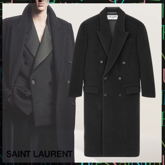 Saint Laurent《ロングコート》シェブロンウール BLACK 直営店 (Saint
