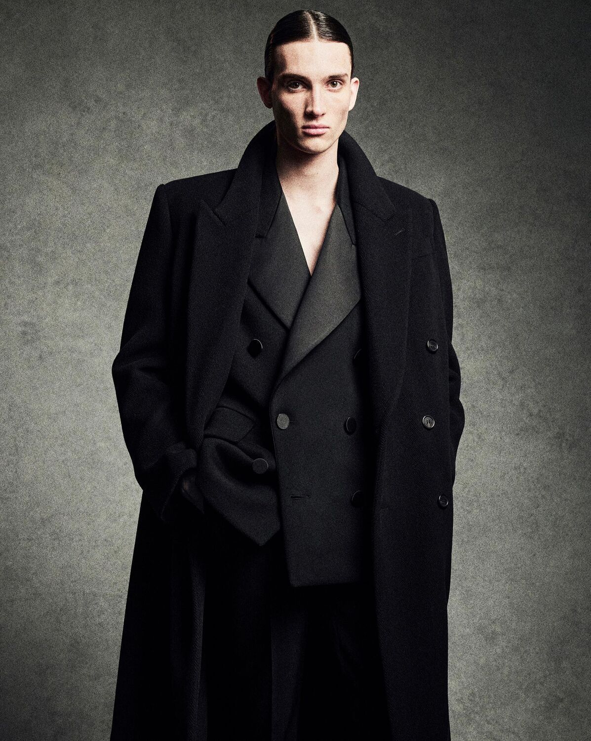 Saint Laurent《ロングコート》シェブロンウール BLACK 直営店 (Saint