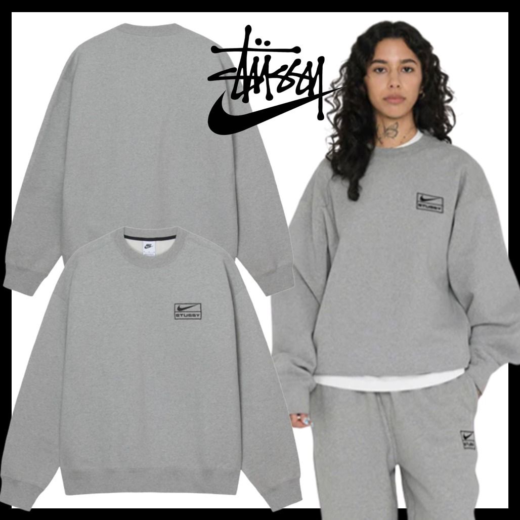 関税込☆Stussy☆STUSSY & NIKE ACID WASH FLEECECREW dark grey
