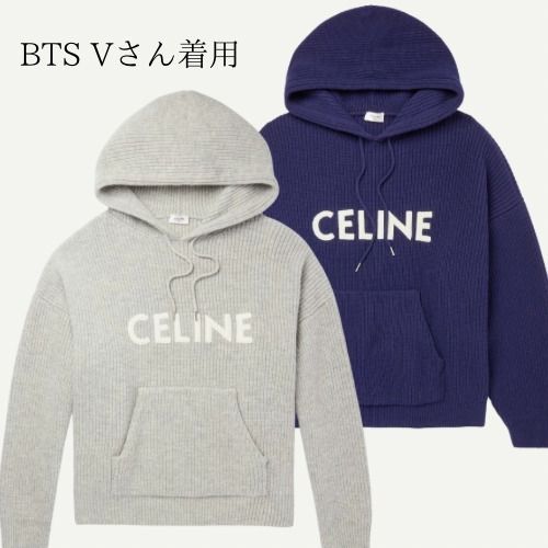 BTSテテ着用◇国内発 セリーヌ ロゴ リブウール フーディ (CELINE