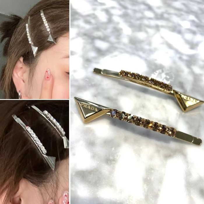 ☆Prada☆トライアングルロゴ 装飾付 真鍮ヘアピン (PRADA/ヘア