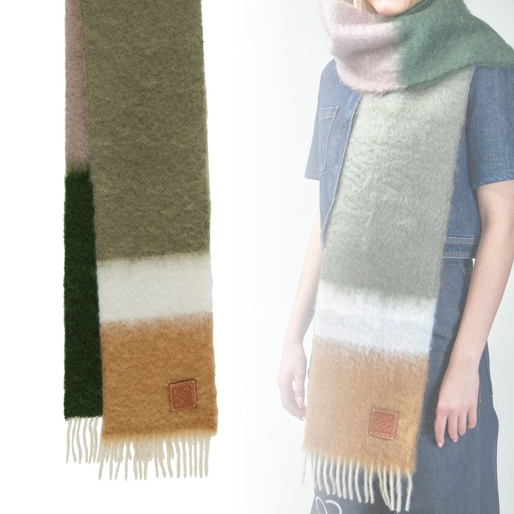 LOEWE】ウールモヘア ボーダー マフラー Green 送料関税込 (LOEWE