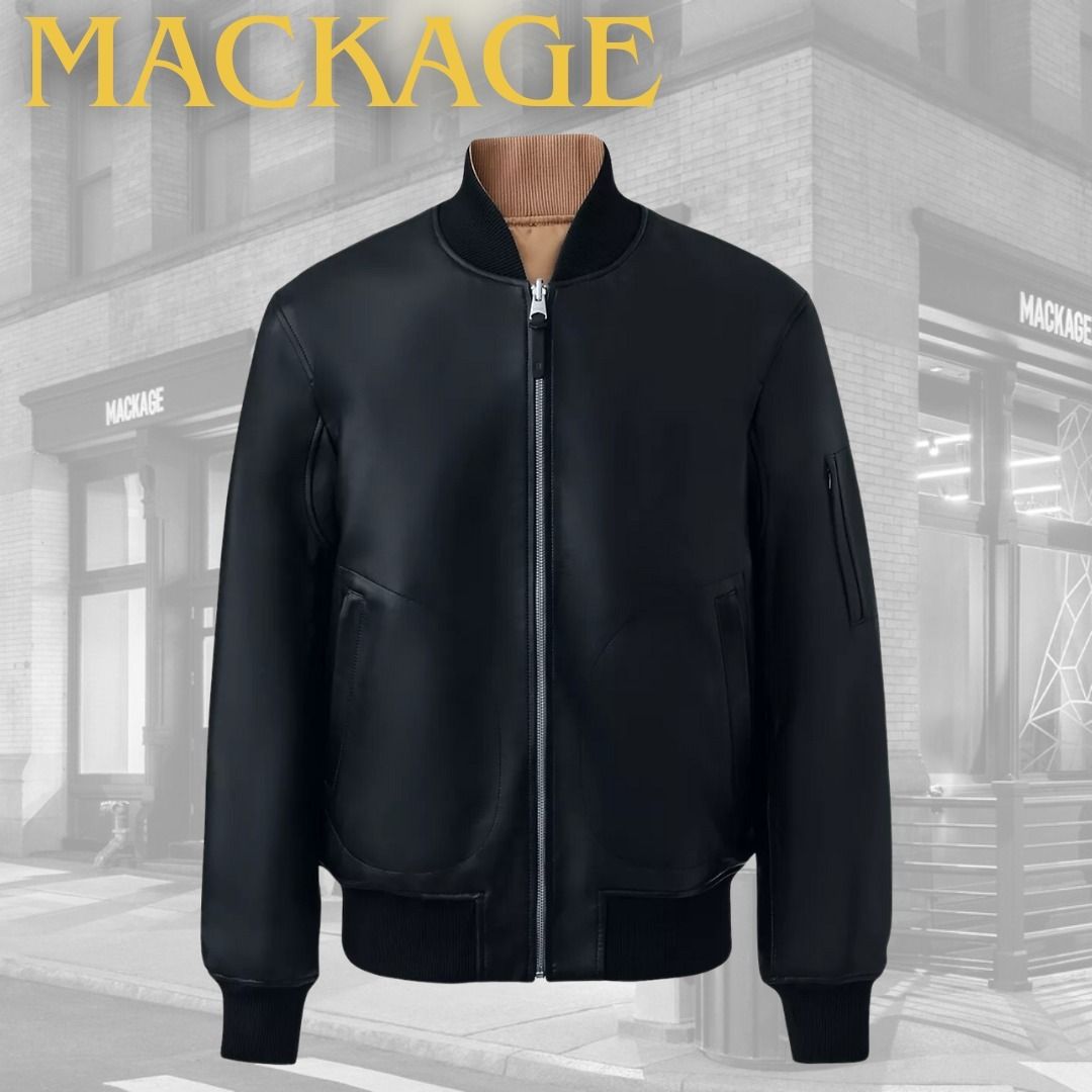 シンプル【MACKAGE】イーストン ラムレザー ボンバージャケット