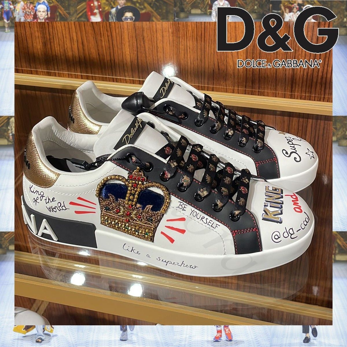 Dolce & Gabbana PORTOFINO プリント クラウンパッチ スニーカー