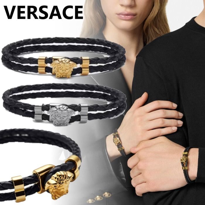 国内直営**VERSACE** ラ メドゥーサ レザー ブレスレット (VERSACE