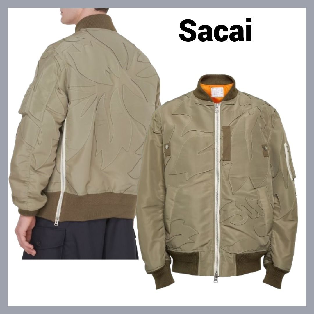 Sacai】刺繍入り ツイル ボンバージャケット (カーキグリーン) (sacai
