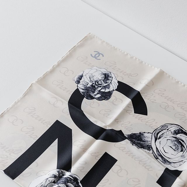 CHANEL】シャネル ブラック カメリア スカーフ (CHANEL/スカーフ