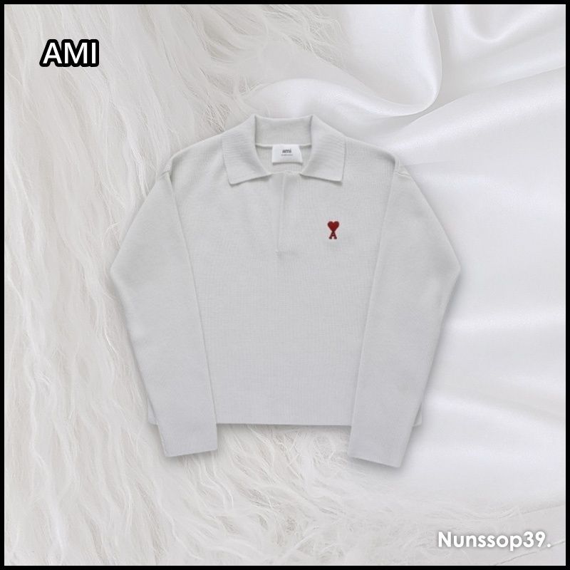 AMI》 UPL346 KN0042 193 ハートロゴ入りポロニット (AMI PARIS/ニット