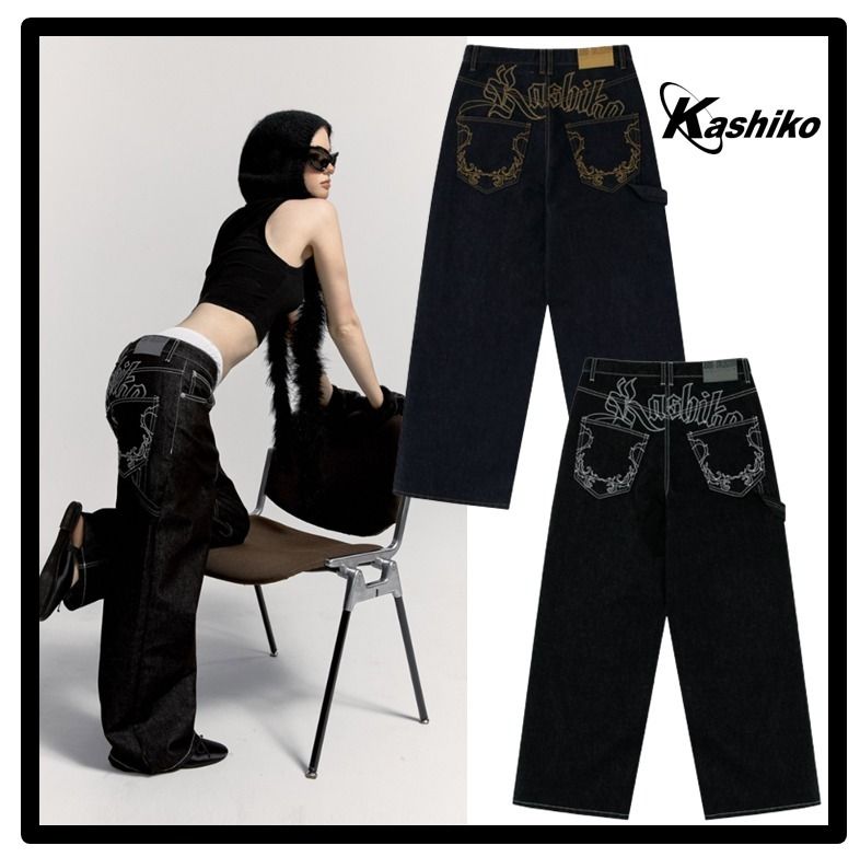 ☆送料・関税込☆Kashiko☆Embroidered Nonfade Denim Pants (Kashiko