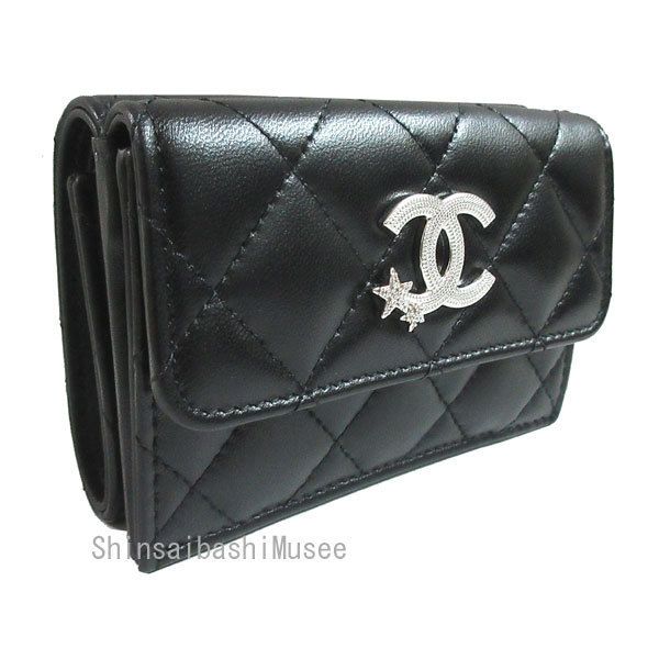 新品 CHANEL ミニ財布 黒 シルバー金具 BIG CCマーク AP3725 (CHANEL
