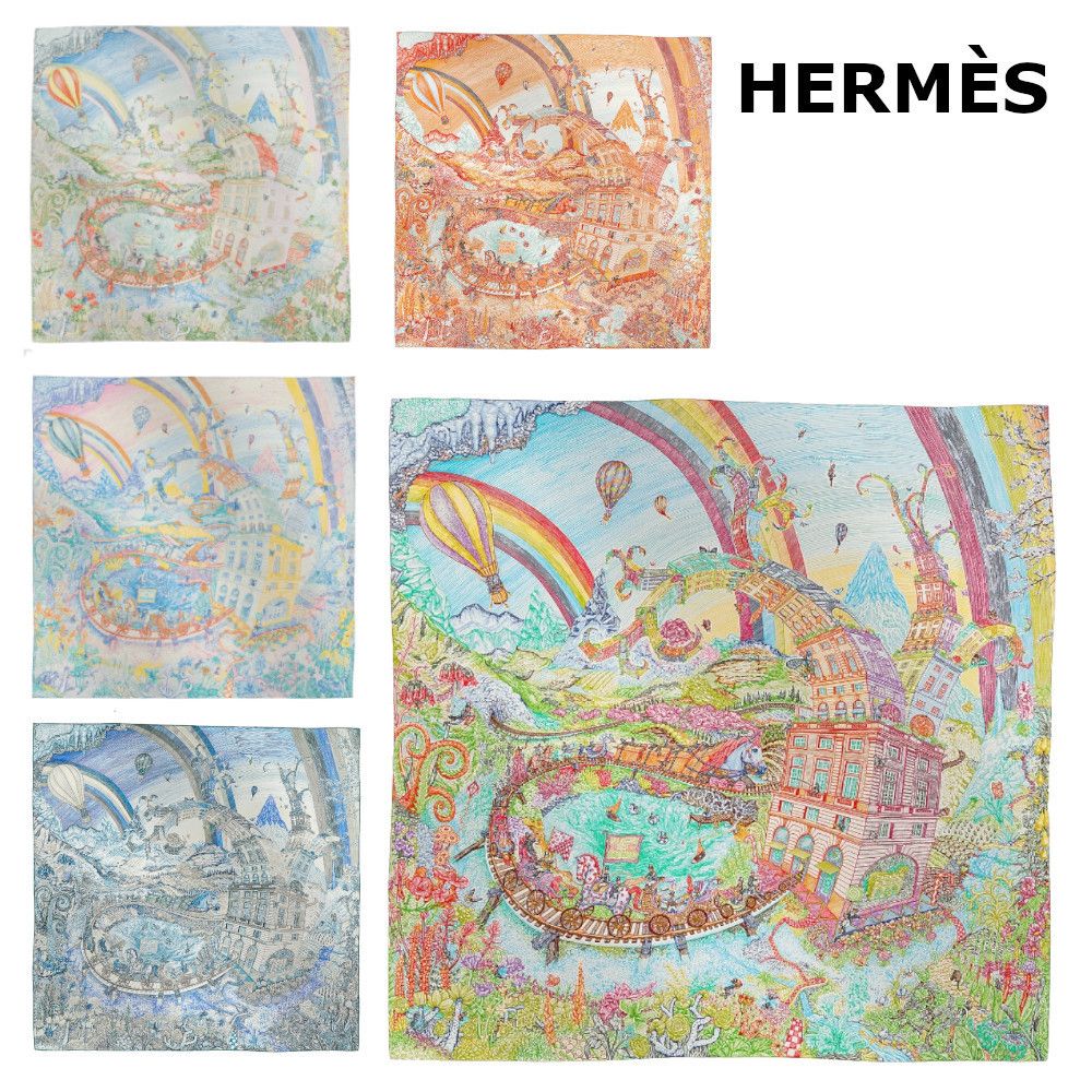 HERMES】シルク100% Les Folies du Faubourg スカーフ90 (HERMES