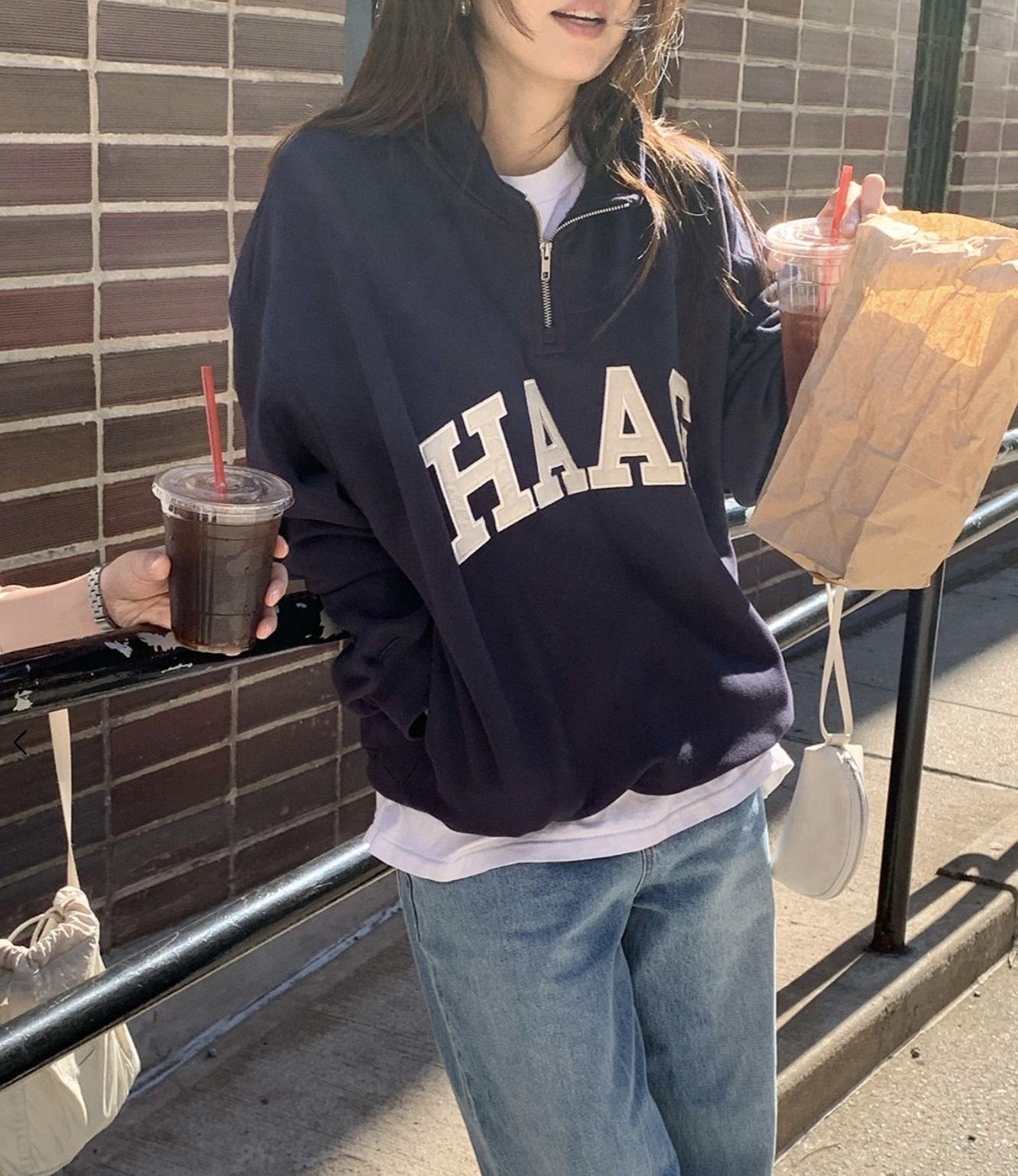 韓国【haag】a haag half zip-up ハーフジップアップ 全2色 (haag
