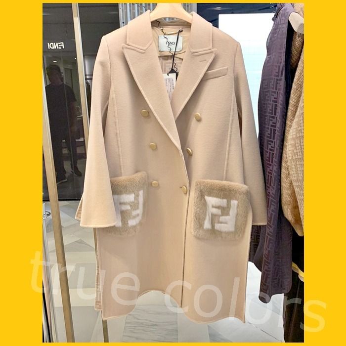 FENDI フェンディ FFロゴ ミンクポケット ダブルウールコート (FENDI