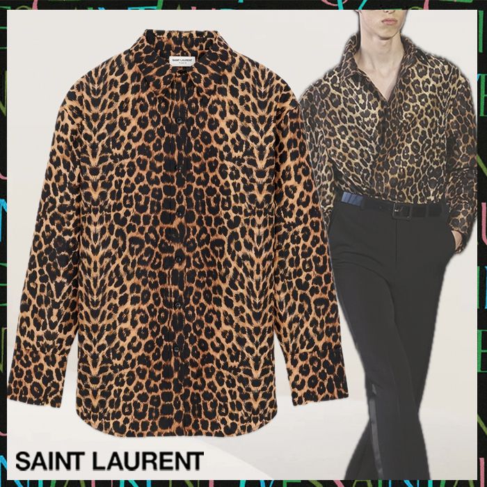 Saint Laurent《オーバーサイズ シャツ》レオパード シルク 直営