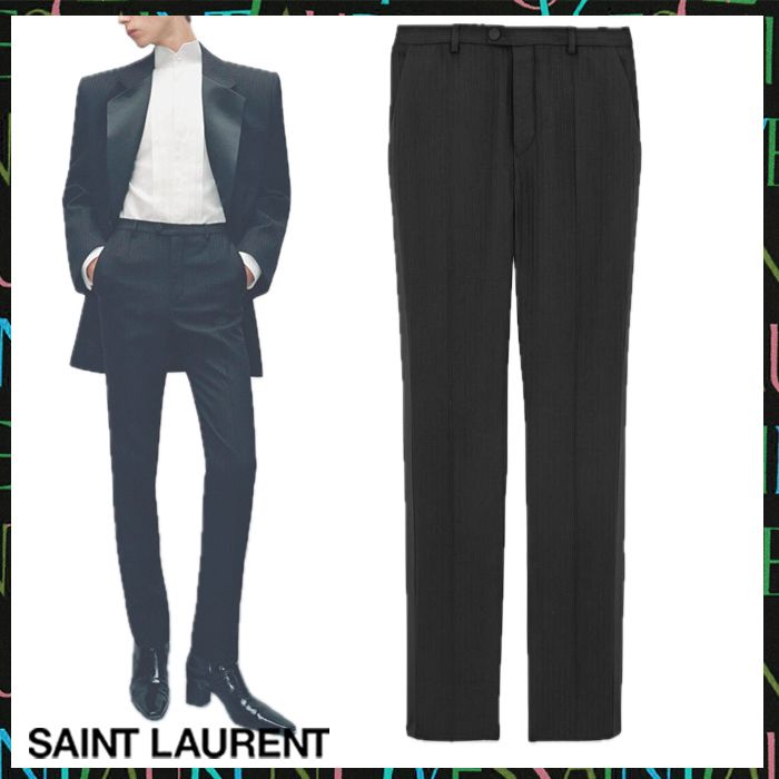 SaintLaurent《タキシードパンツ》ウール ブラック DHL 直営店 (Saint