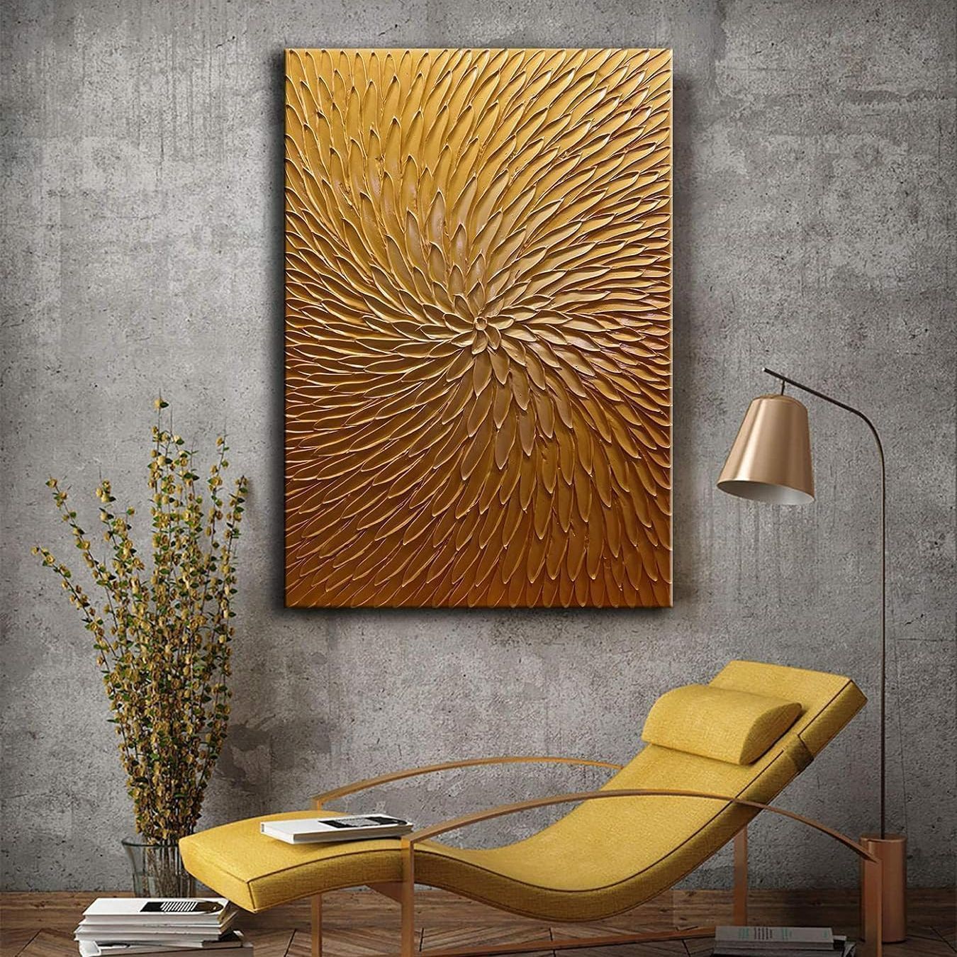シルバー/ゴールド油絵*モダン抽象画3D立体ウォールアート90cm