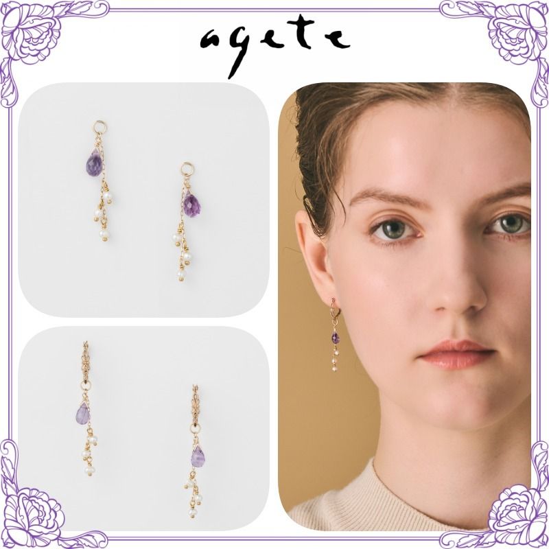 大人気!! agete K10 アメジスト／パールピアスチャーム (Agete