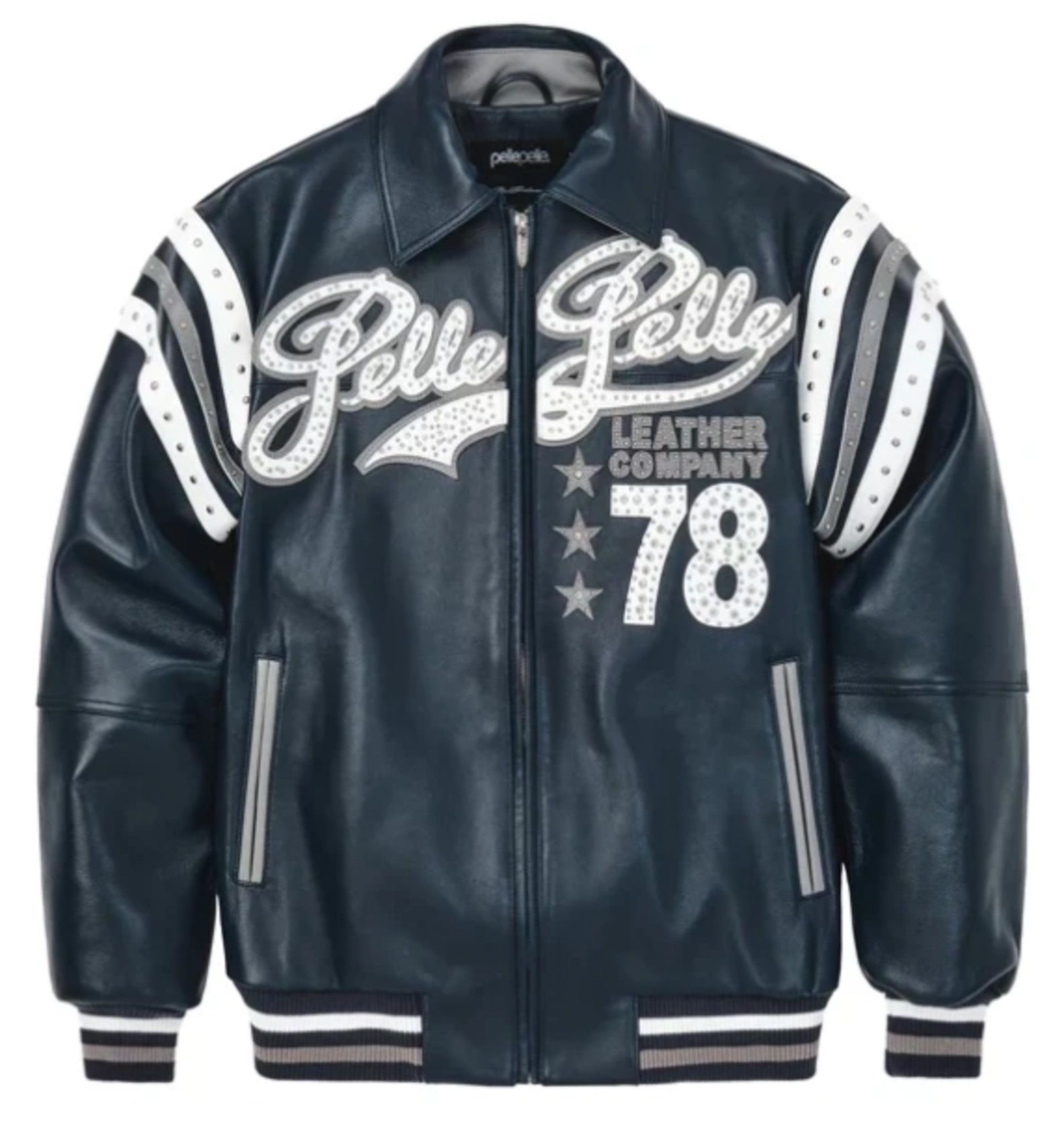 Pelle Pelle / Encrusted Varsity Jacket Navy (Pelle Pelle/レザー
