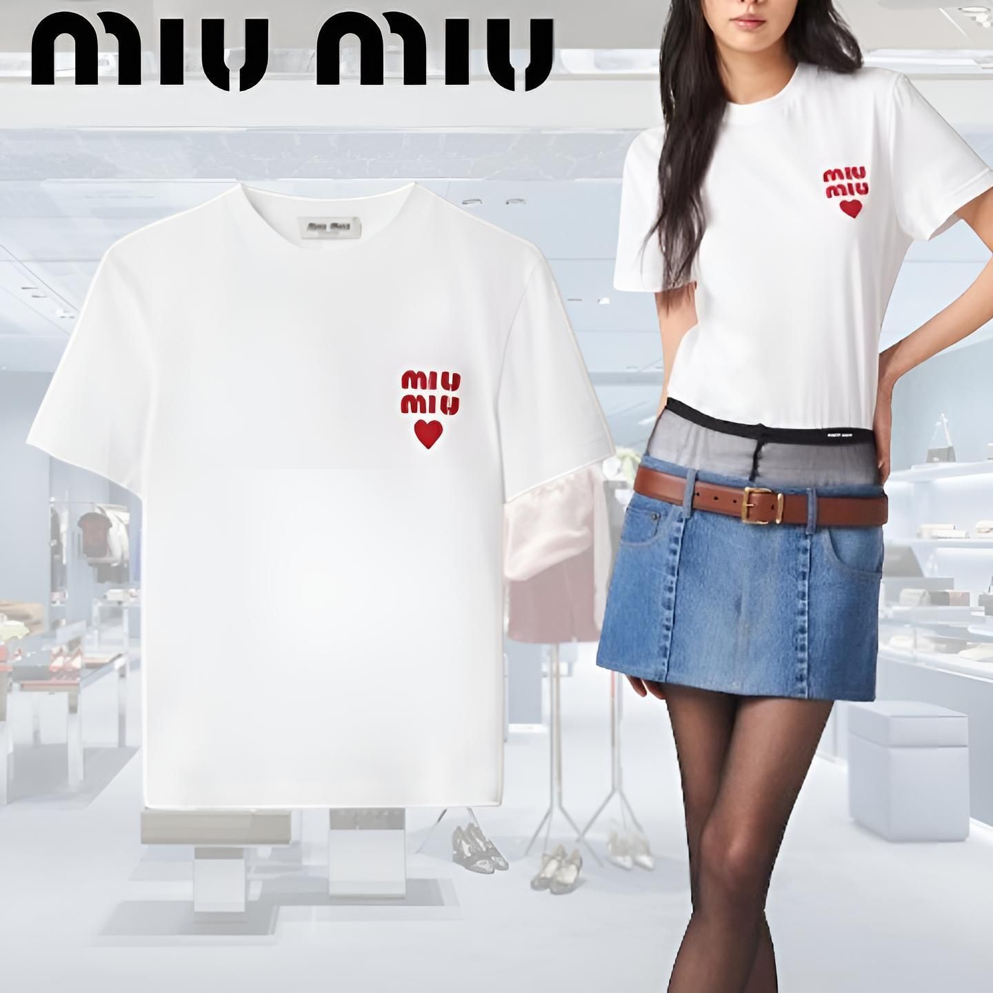 ハートの刺繍が可愛い♪【MiuMiu】コットンジャージー Tシャツ (MiuMiu