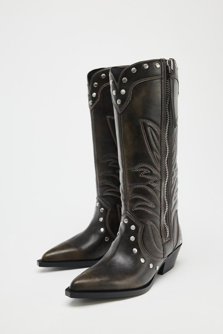 ZARA スタッズ付きカウボーイブーツ 3030/510 (ZARA/ミドルブーツ