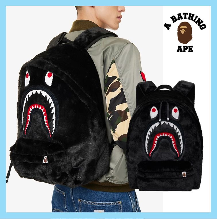 BAPE】Black Shark フェイクファー バックパック (A BATHING APE