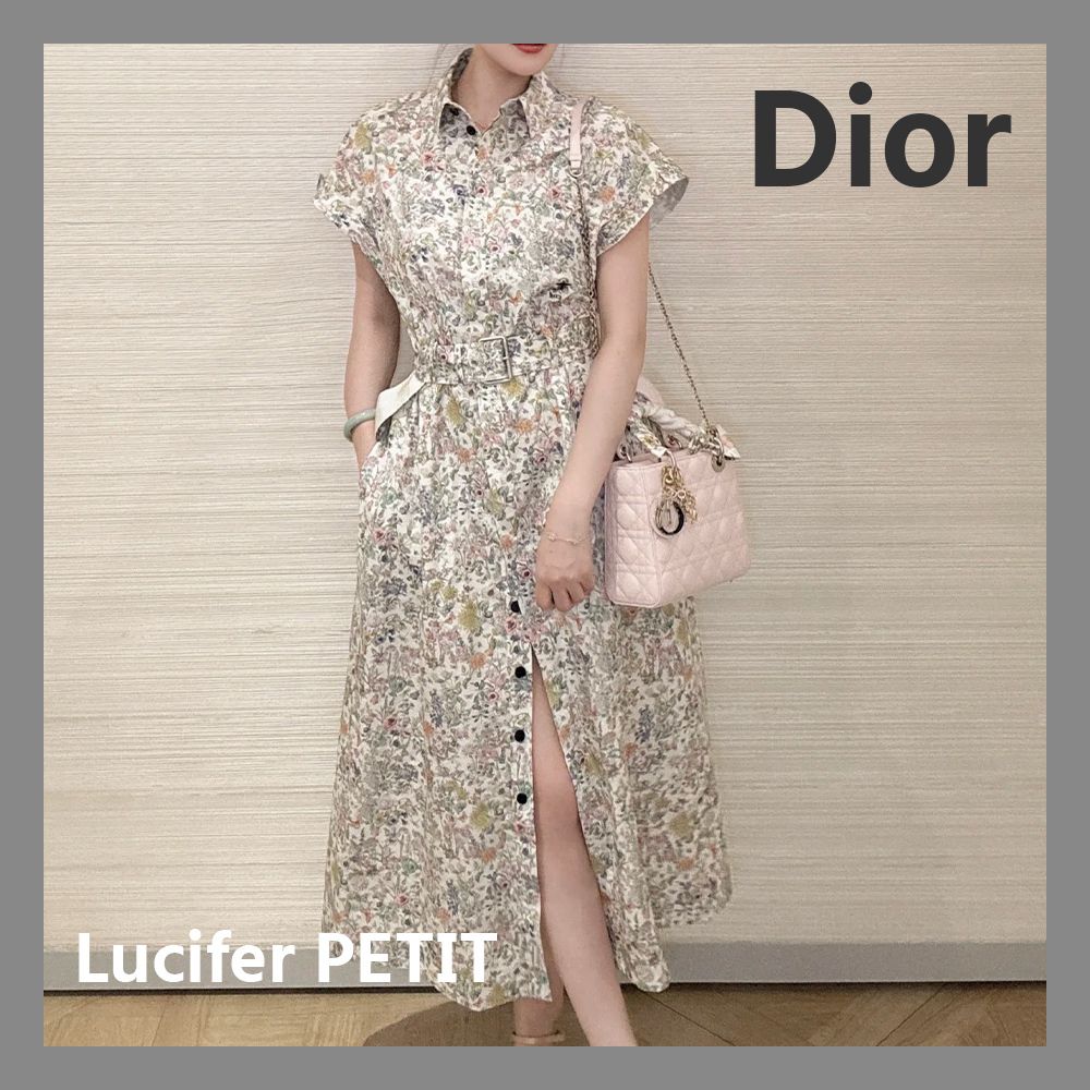 華やかな花柄が可愛い♪】ディオール ベルト付きシャツドレス (Dior