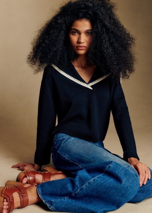 セザンヌ ウール セーラー襟 長袖 ニット セーター (SEZANE/ニット