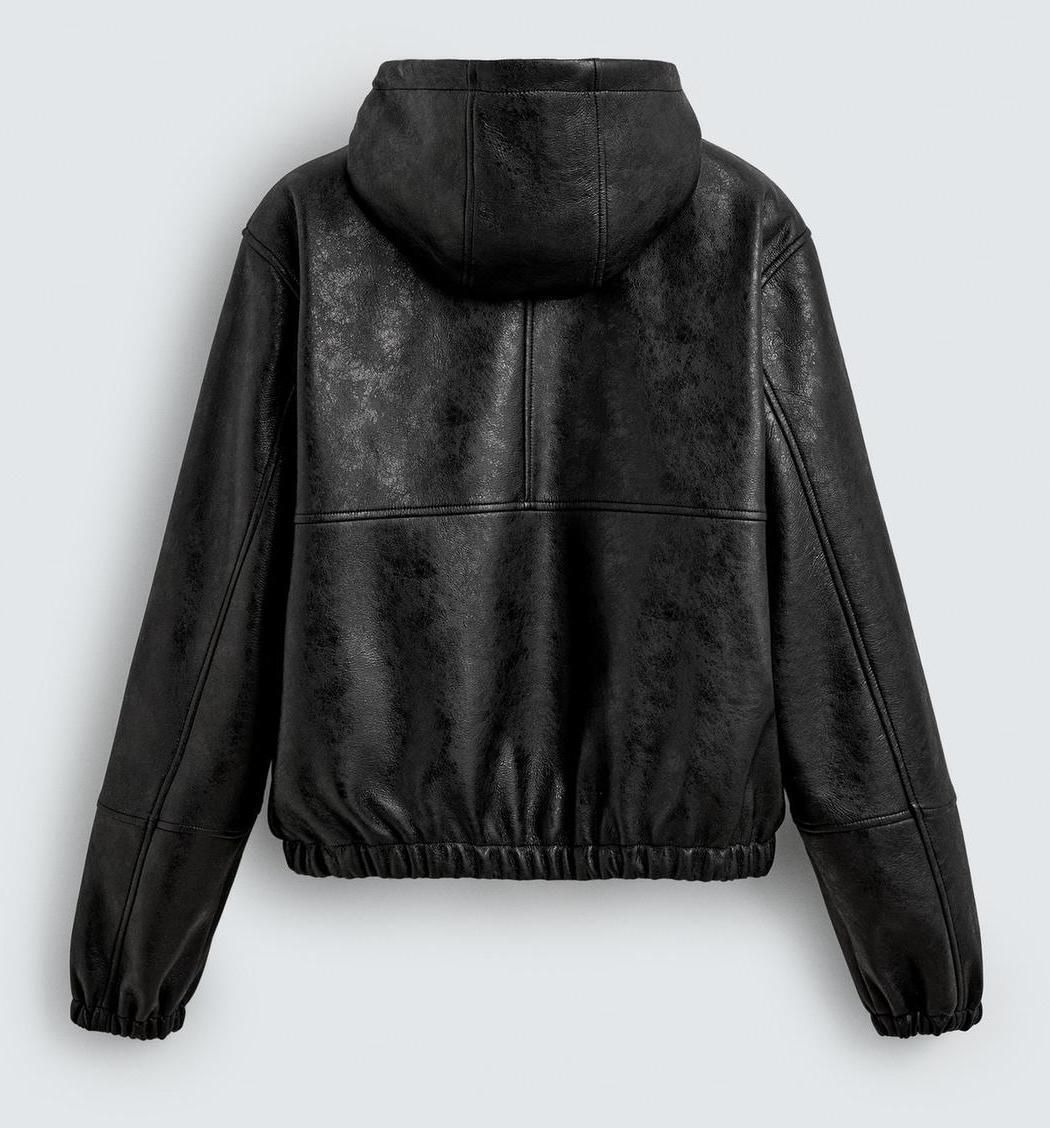 ☆ドイツ発*ZARA*新作*フーデッドフェイクレザージャケット/DB☆ (ZARA