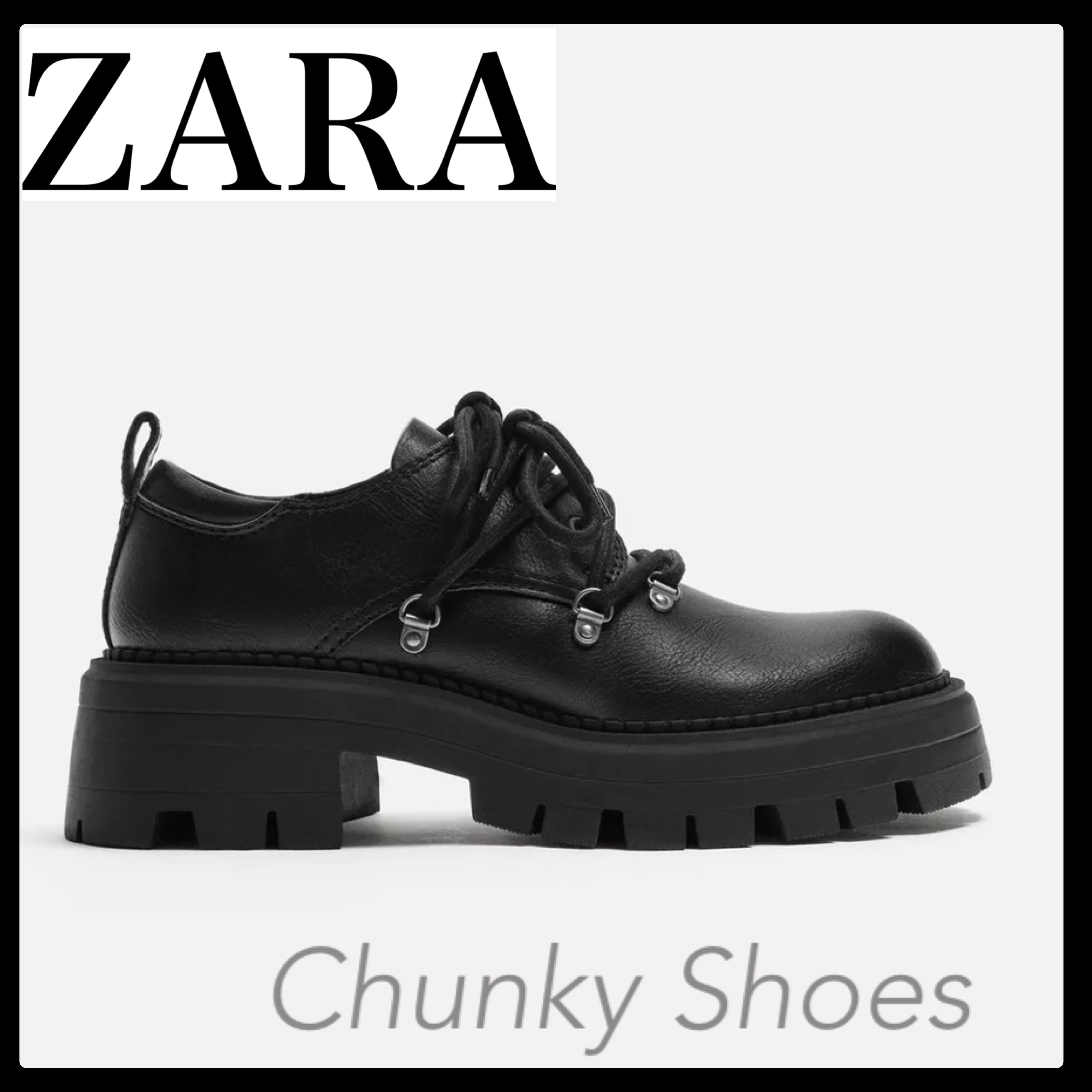 送関込み☆ZARA☆チャンキーソール フェイクレザー厚底シューズ (ZARA