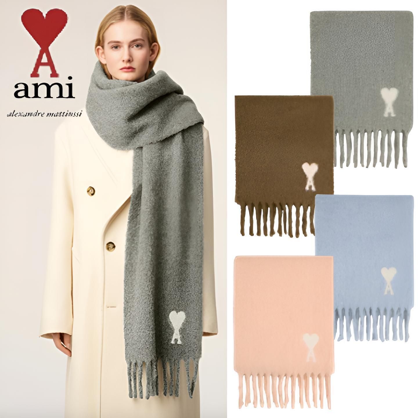 ☆大人気☆【AMI PARIS】Ami De Coeur フリンジ スカーフ (AMI PARIS