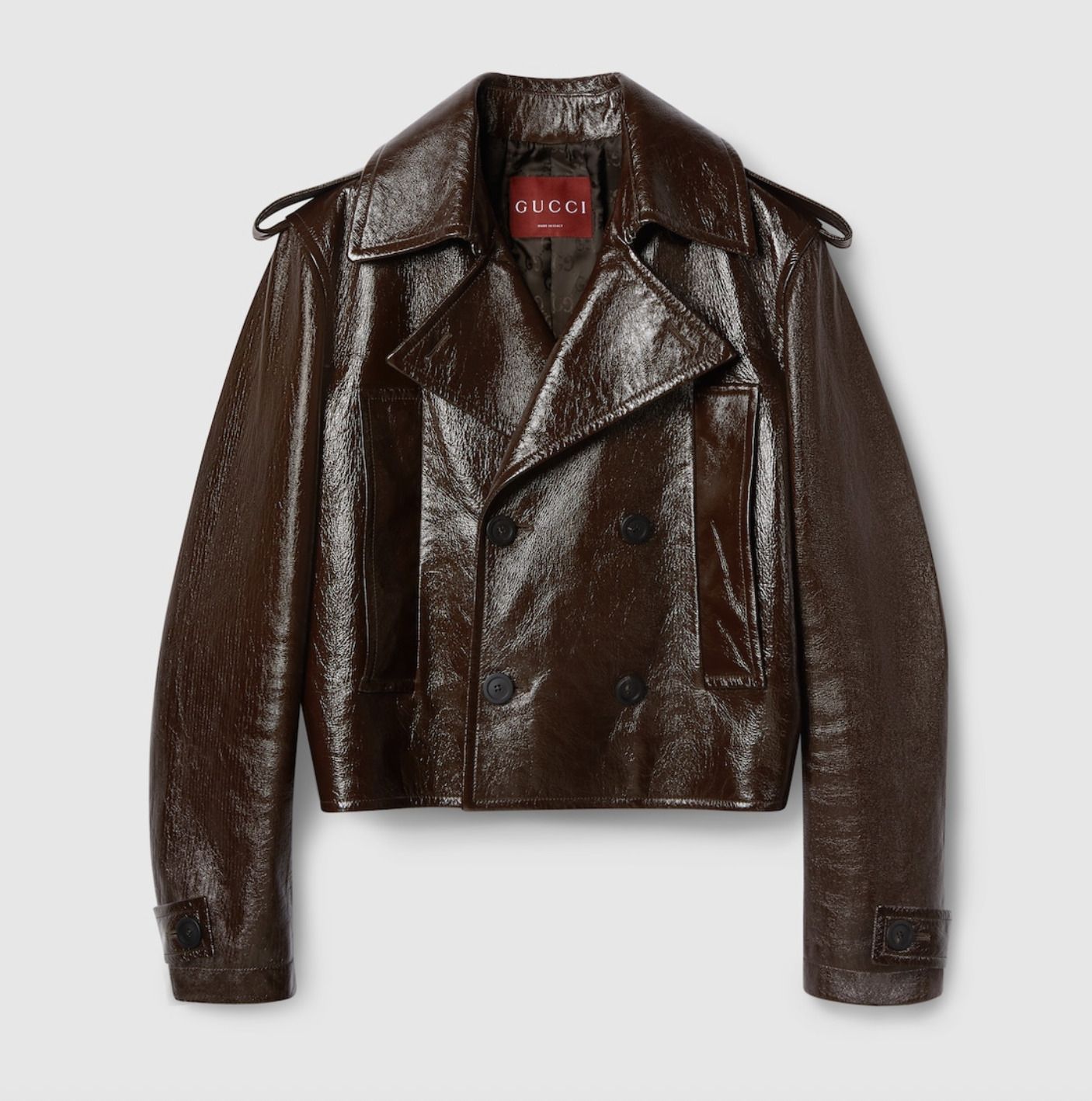 25AW グッチ シャイニーレザー バイカージャケット メンズ (GUCCI