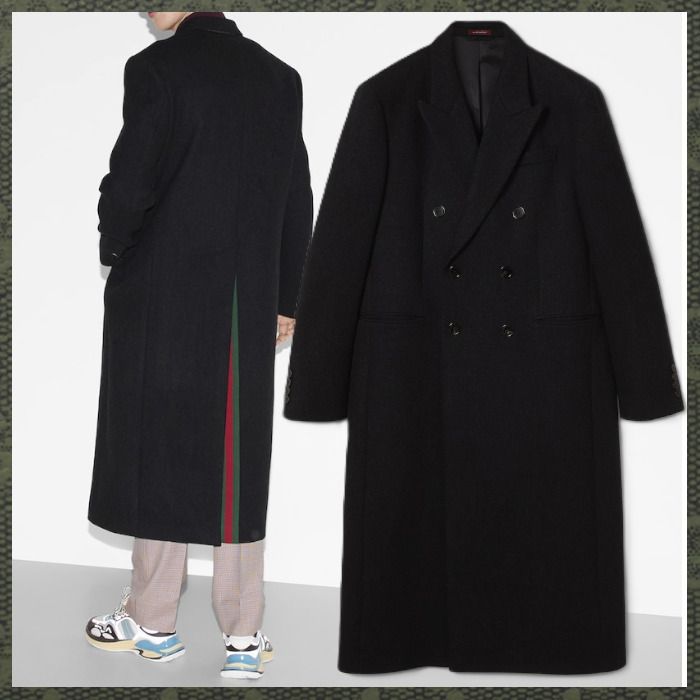 GUCCI《バタビア ウールコート》Darkgrey ウェブストライプ 直営
