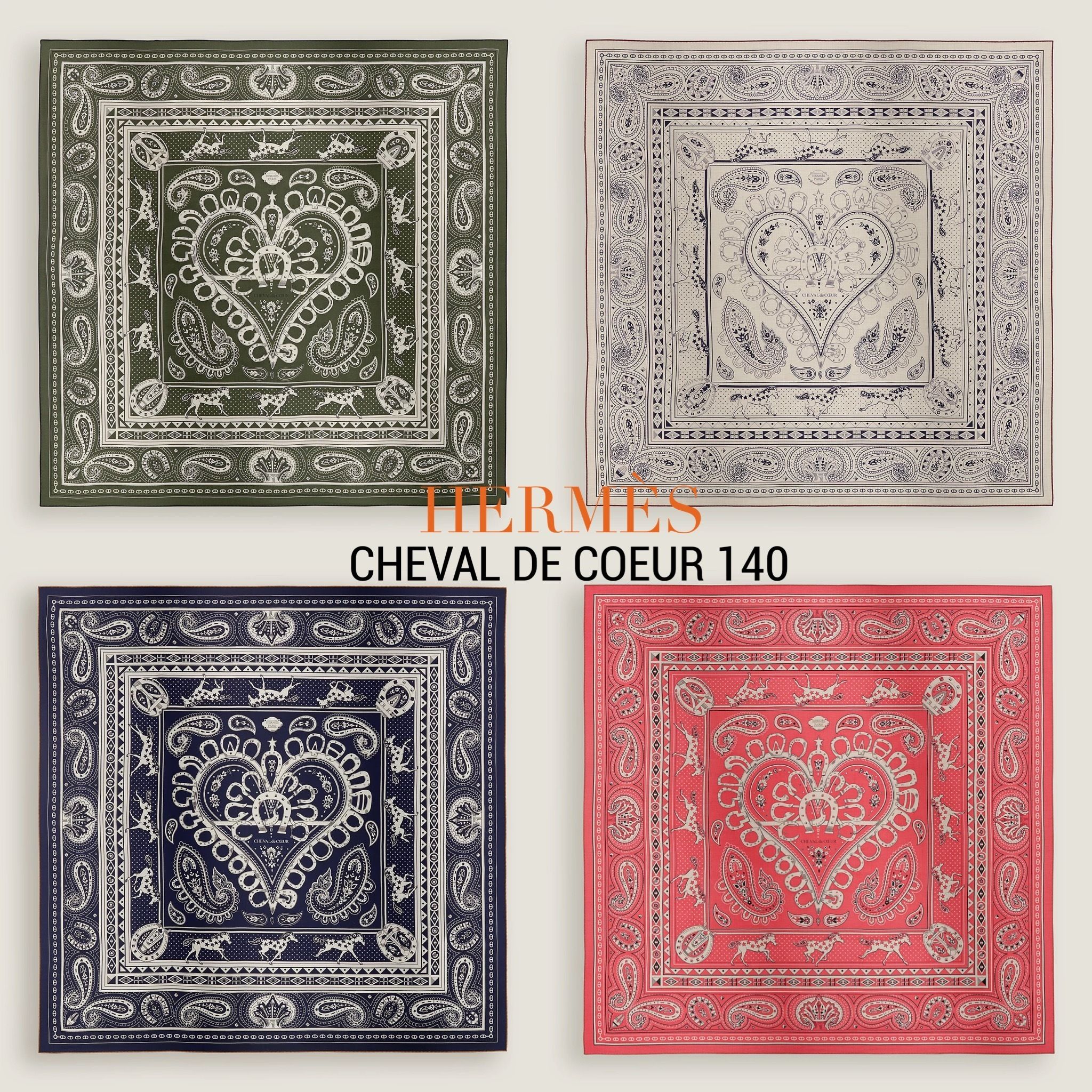 HERMES】カシシル☆Cheval de Coeur Bandana 140 (HERMES/スカーフ