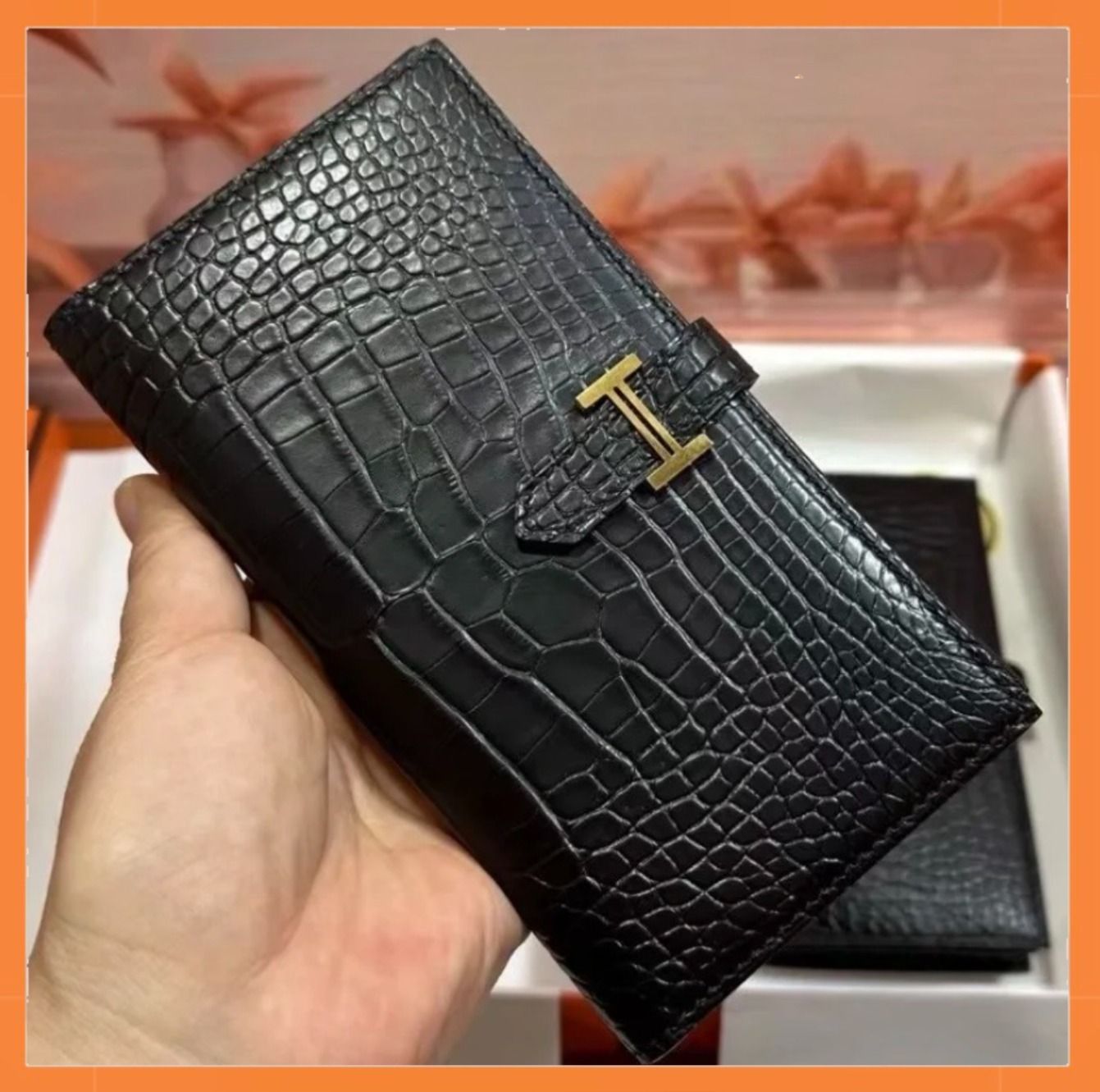 大人かっこいい】【HERMES】 ベアン クロコ ブラック (HERMES/長財布