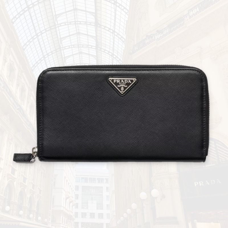 プラダ*トライアングルロゴサフィアーノラウンドジップ長財布 (PRADA
