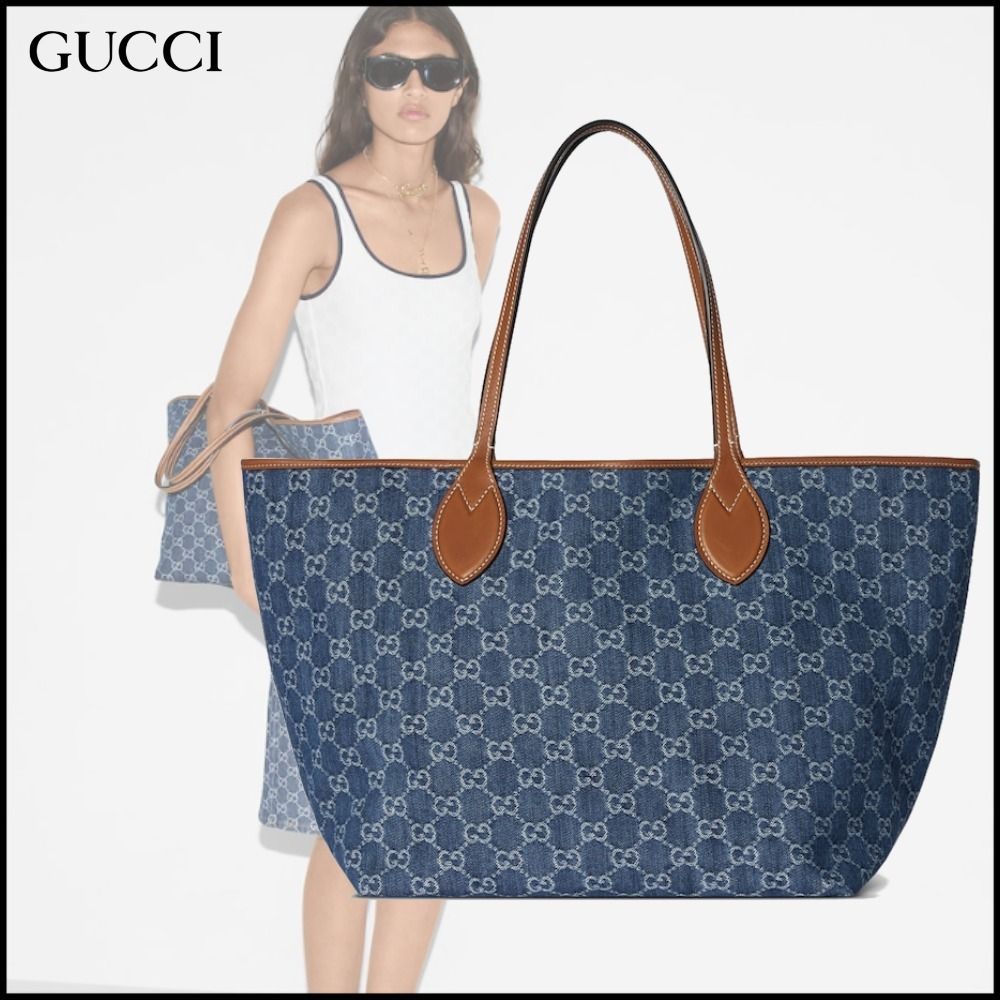 25新作 グッチ トーティッシマ ミディアム トートバッグ デニム (GUCCI