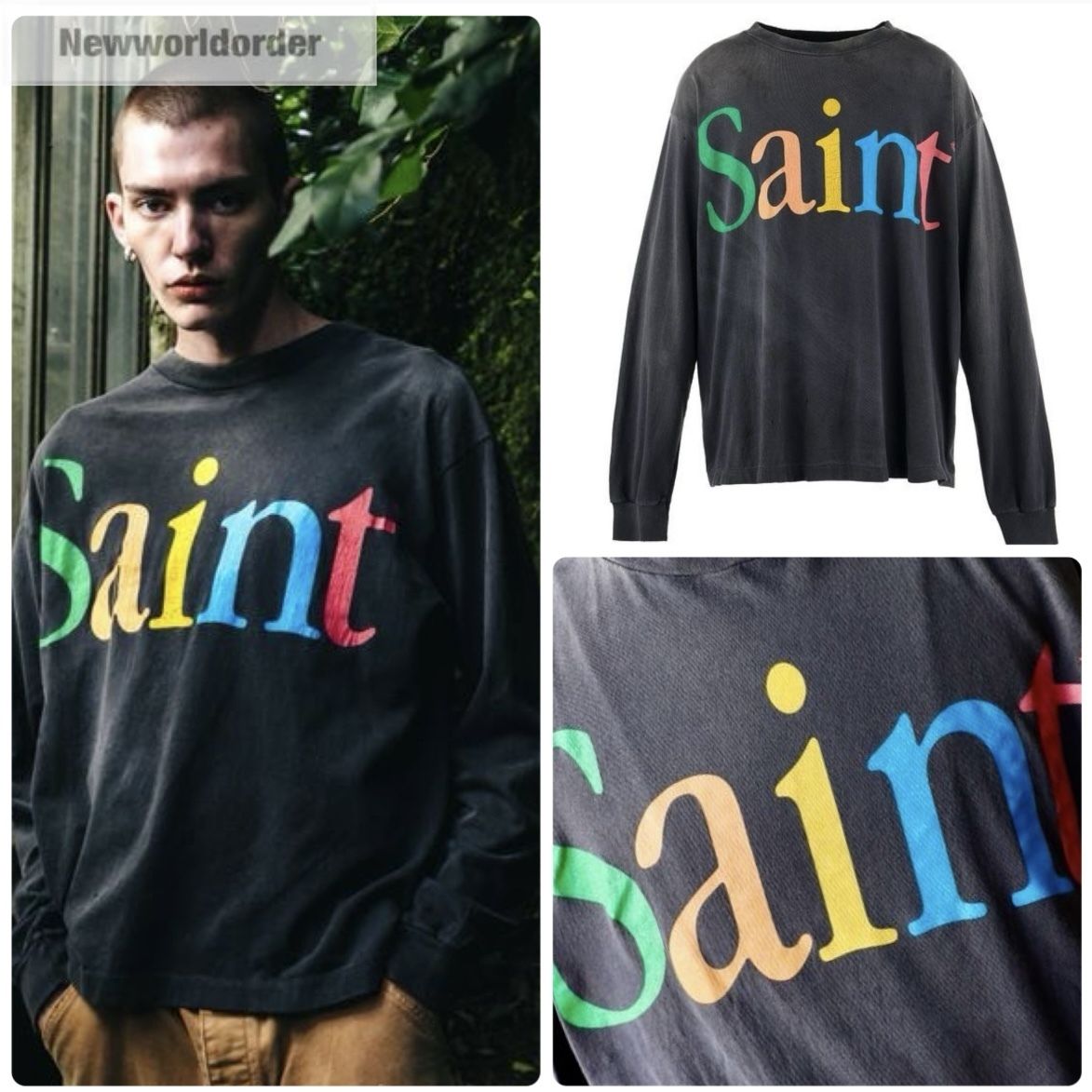 レインボーロゴ】セントマイケル ヴィンテージ加工 ロンT (Saint