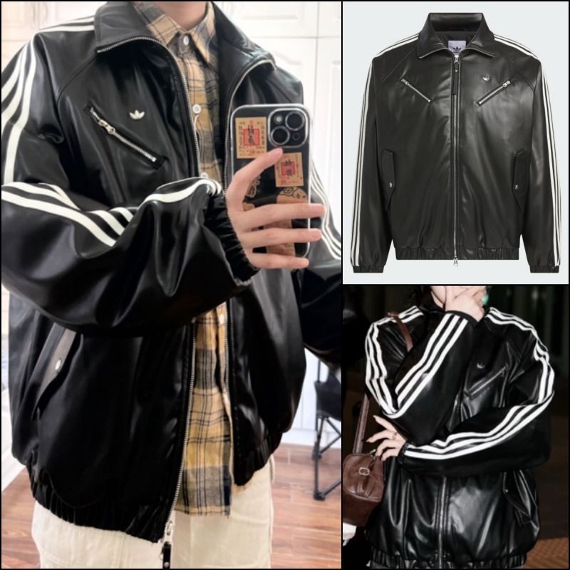 ADIDAS】Originals PLCOATW PULレザージャケットblack☆追跡可 (adidas