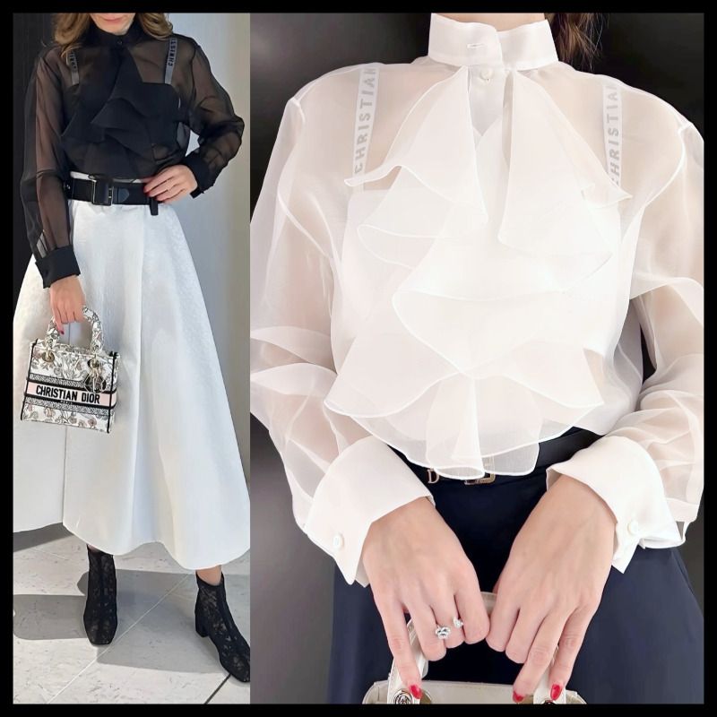 透け感が美しいシルクブラウス】DIOR◇ラッフルネックブラウス (Dior
